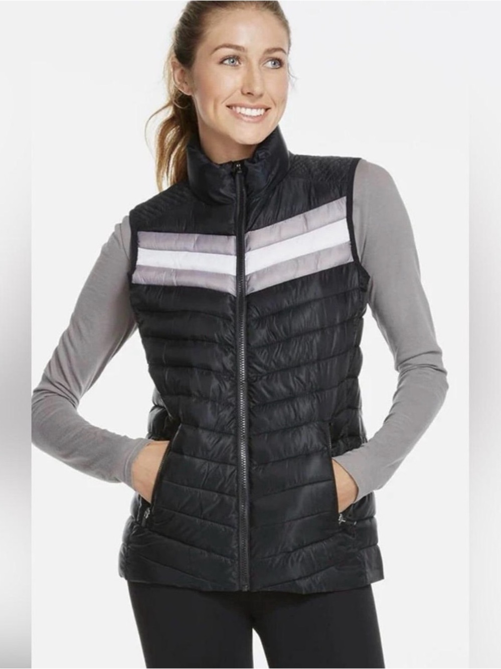 Fabletics Fenway Puffer Vest/ black,white &grey / Size M